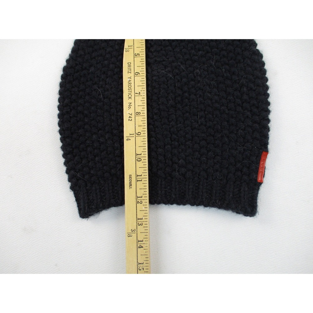 Prada Beanie Women TU Navy Blue Wool Alpaca Chunky Knit Linea Rossa Logo Hat - Picture 7 of 11